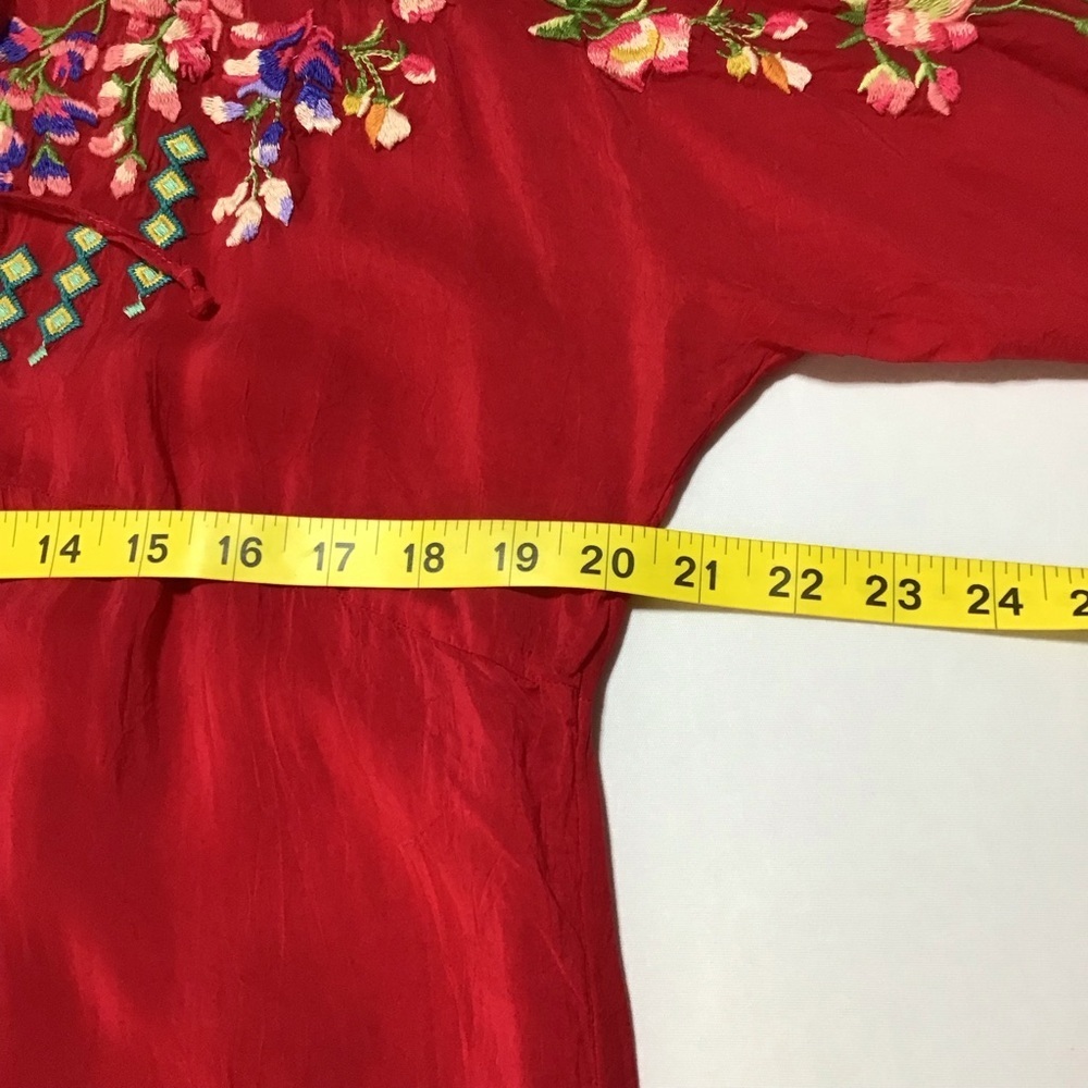Johnny Was Vibrant Red Embroidered Long Sleeve Tunic - Picture 14 of 15
